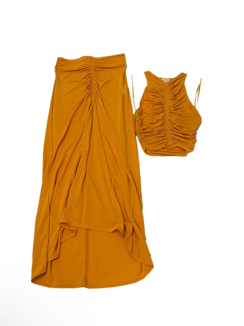 A.L.C. Mustard Ruched Maxi Skirt & Crop Top Set